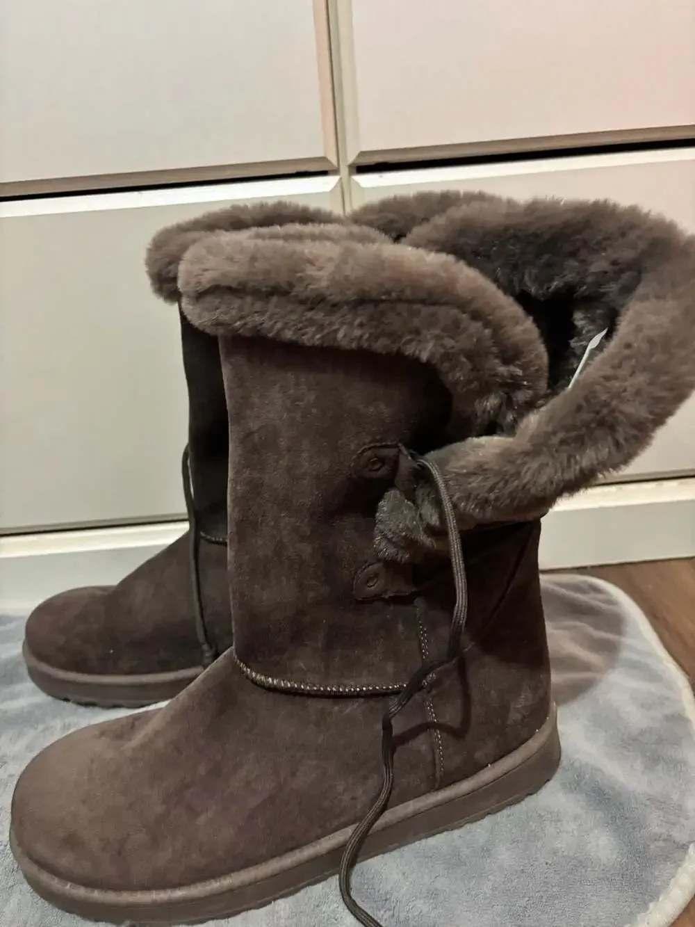 Arizona Jean Co. Shaw Flat Heel Faux Fur Winter Boots in Brown Truffle 11